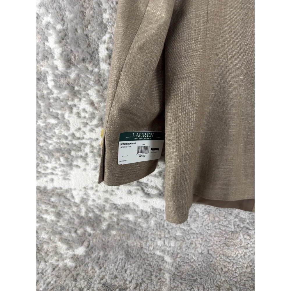 NEW Lauren Ralph Lauren Size 44R Career Linen‎ Blend Blazer Jacket Brown Button